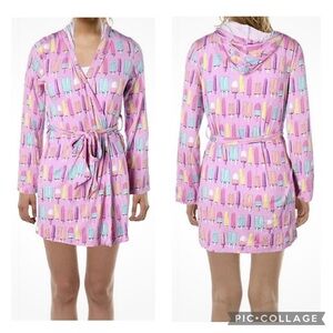NITE NITE MUNKI MUNKI Women’s Pink Popsicle Long Sleeve Hooded Robe Size M/L